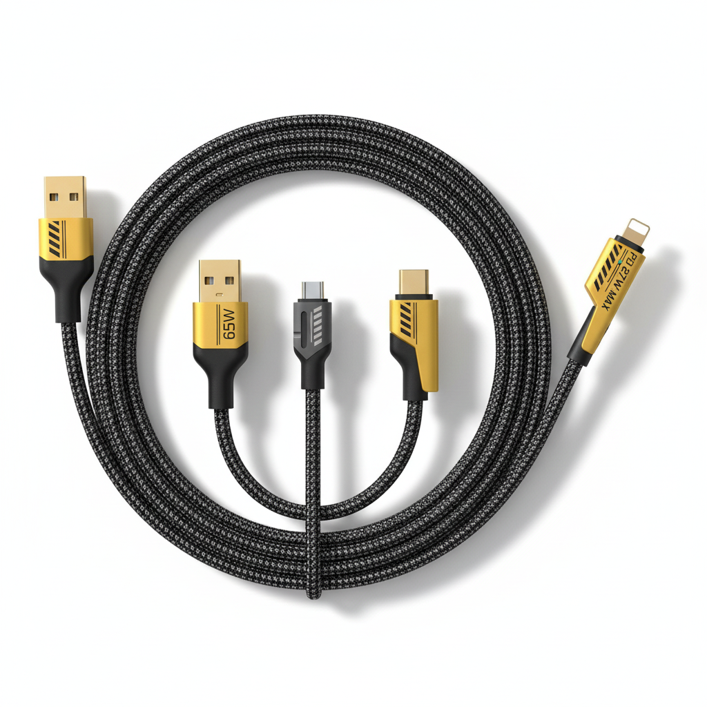 4-in-1 Fast Charging Cable – 65W Multi-Connector Braided Cable